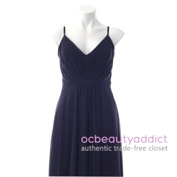 Eliza J Navy V-Neck Pleated Chiffon Gown Sz 4 - Picture 2 of 8